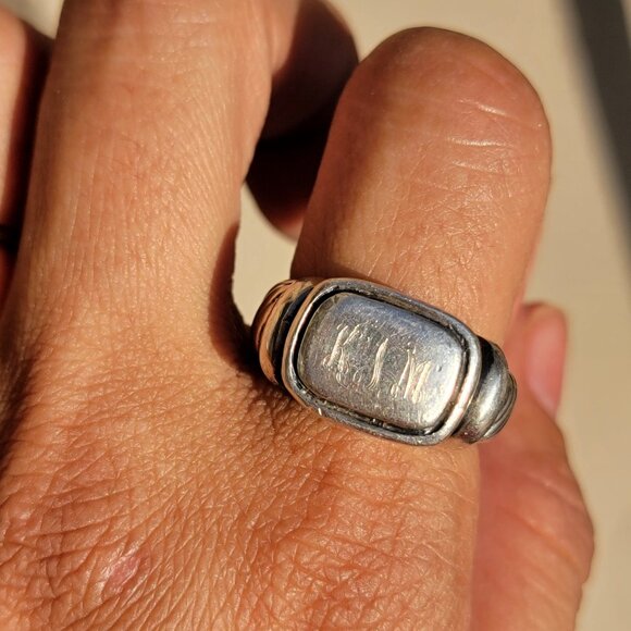 Heavy solid 925 sterling silver vintage engraved monogram ring - Picture 6 of 16